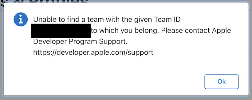 ASC reports that it cannot find the developer team