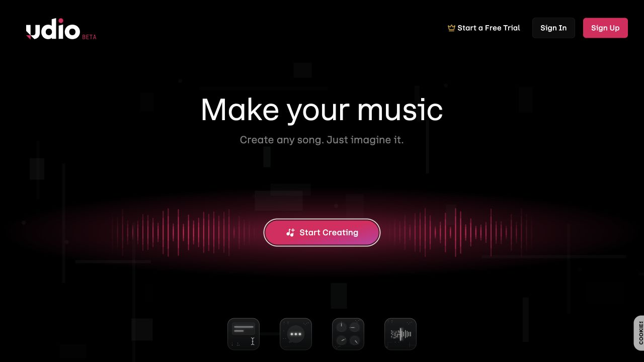 Udio homepage showing its song creation starting point