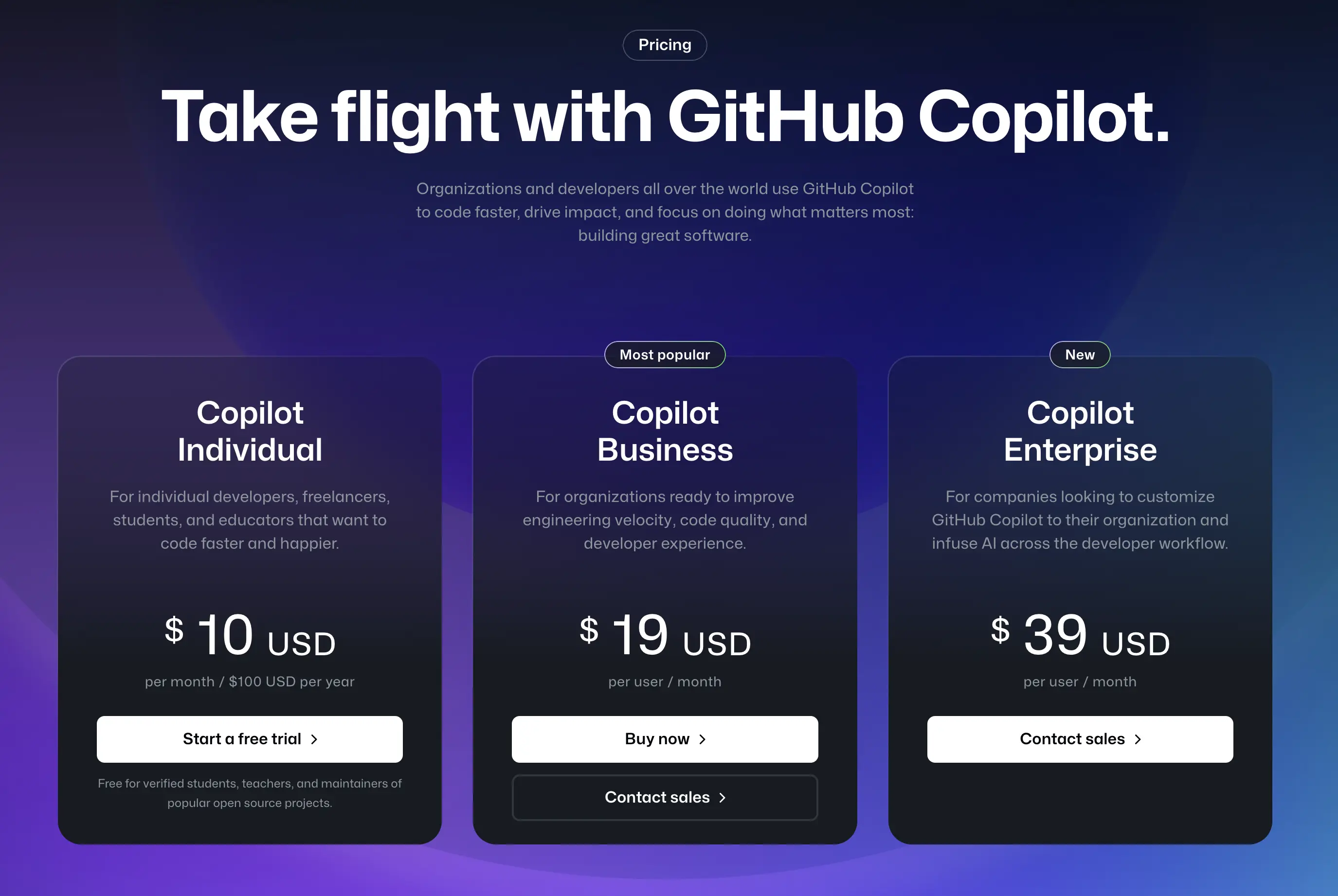 GitHub Copilot pricing