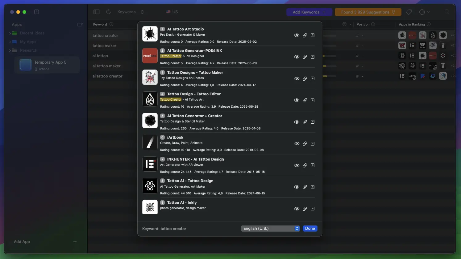 Tattoo creator keyword