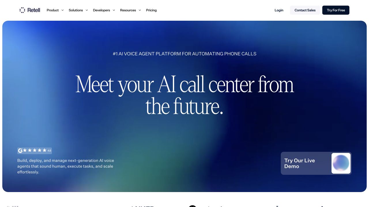 Retell AI website presenting voice agents for business phone calls