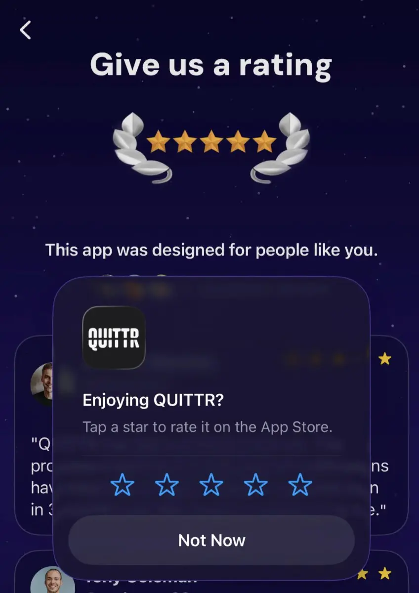QUITTR app rating prompt