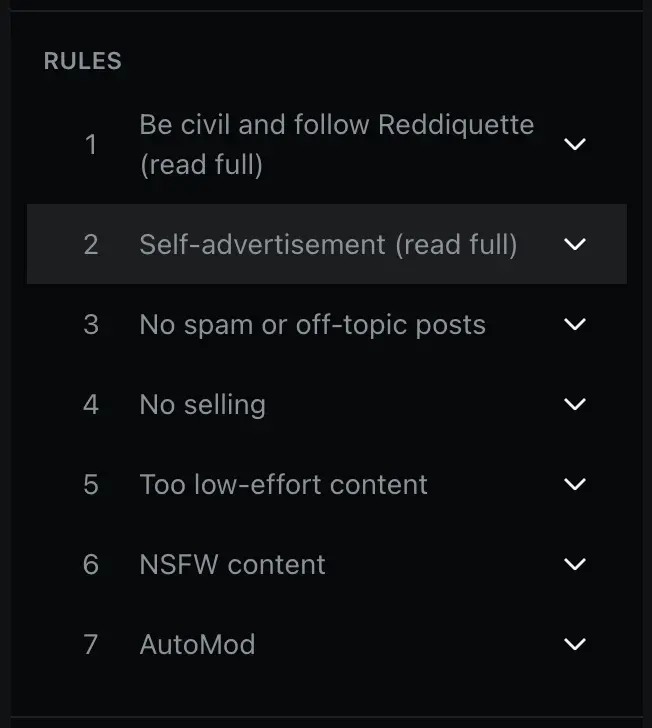 Example of subreddit rules